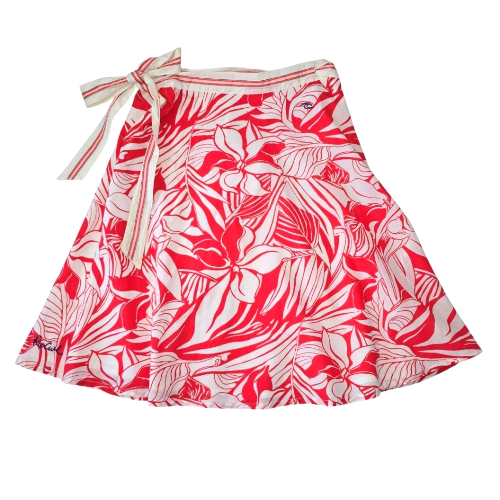 Y2K • RIP Curl • Tropical Coral and White Cotton Wrap Skirt Beach Vintage Summer